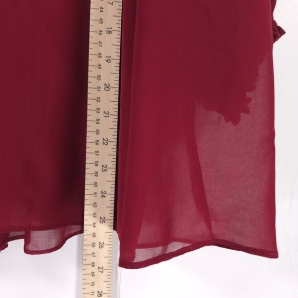 Misa Los Angeles Sheer Chiffon Wine Top V neck Pleated Ruffle Size MEDIUM - Picture 8 of 11